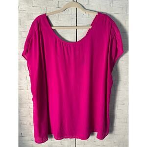 Torrid women’s blouse cap sleeve bright pink open back preppy romantic plus size
